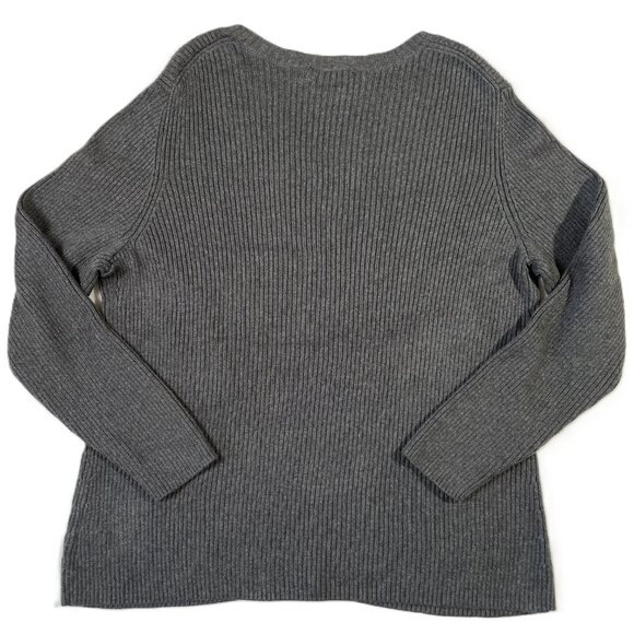 Coldwater Creek Gray Ribbed V Neck Sweater Thick Knit Long Sleeves Size 1x / 18 - Picture 3 of 12